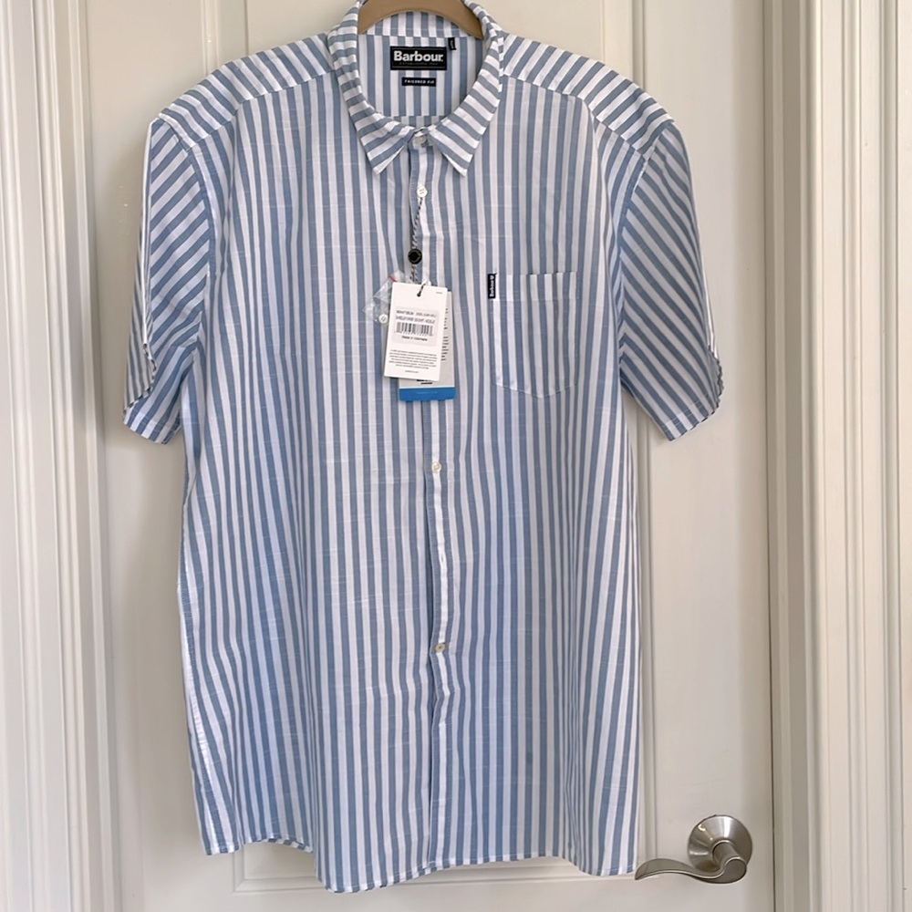 Barbour Mariner NWT Blue Stripe “Farmby” Short Sleeve Cotton Shirt